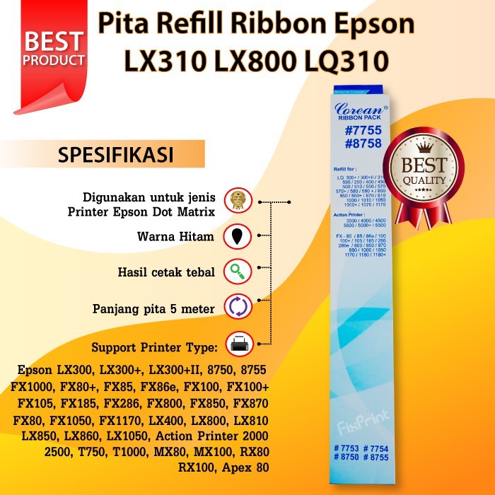 Ribbon Pack Pita Refill Printer Epson LX300 LX300+ LX310 LX800 Print lx-310 lx- 300 lq-310 lq-300