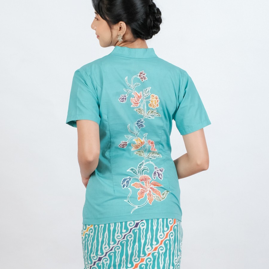 Kebaya Batik Encim Malia Lengan Pendek Meradelima Katun Tosca