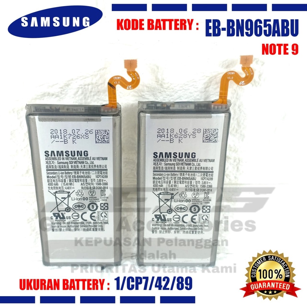 Baterai Battery Original SAMSUNG Galaxy NOTE 9 - Note9 - N9600 - N965 - N965F Kode Batre EB-BN965ABU