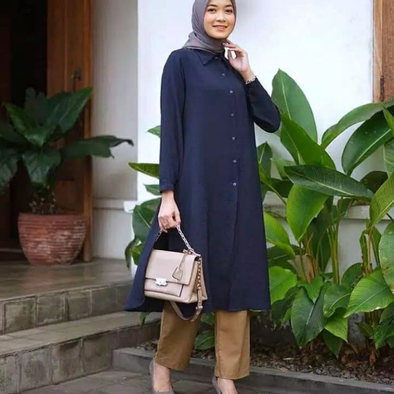 Aisya Long Tunik Bahan Moscrepe Fit L