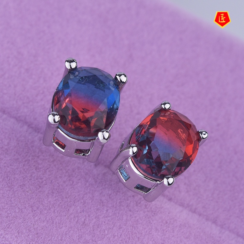 [Ready Stock]Minimalist Creative Two-Tone Tourmaline Stud Earrings