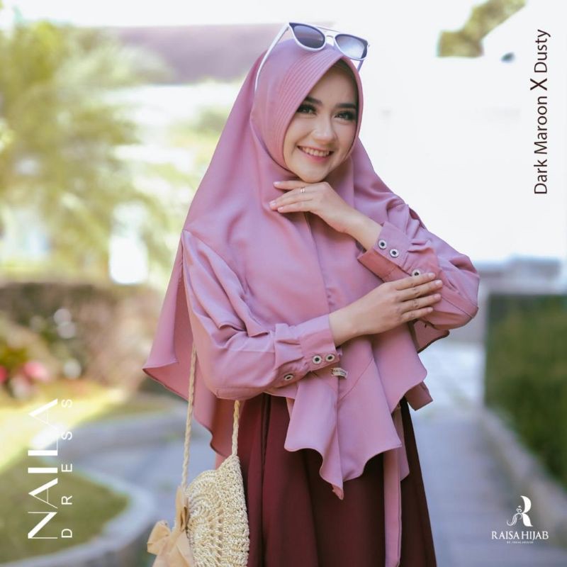 ready stok naila dress dark maroon dari isa hijab dan raisa hijab murah meriah dress pesta