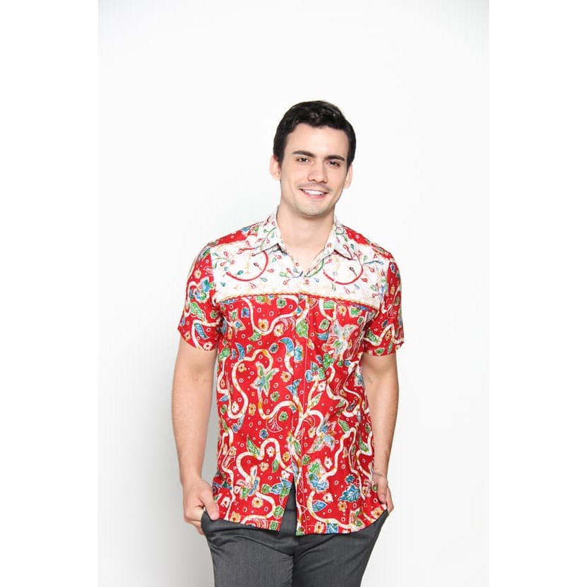 Seragam Batik Kemeja Batik Pria Motif Papua   Merah  M Limited