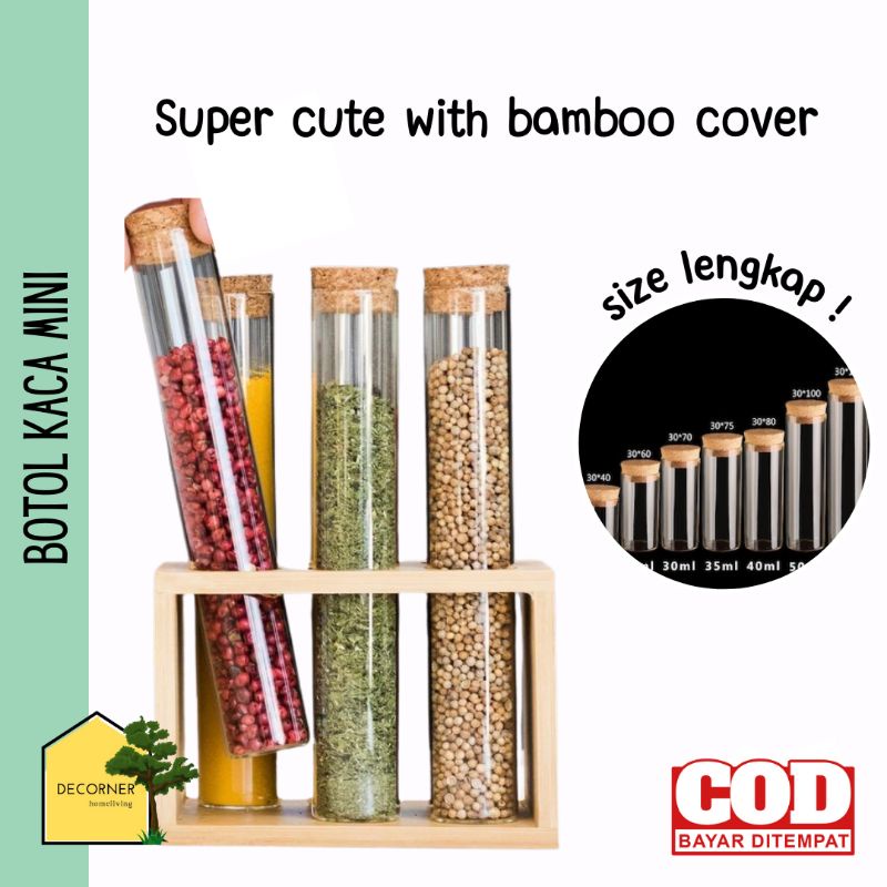 Botol Kaca Mini DIY Dekorasi Tutup Kayu Estetik Untuk Bumbu dan Hiasan