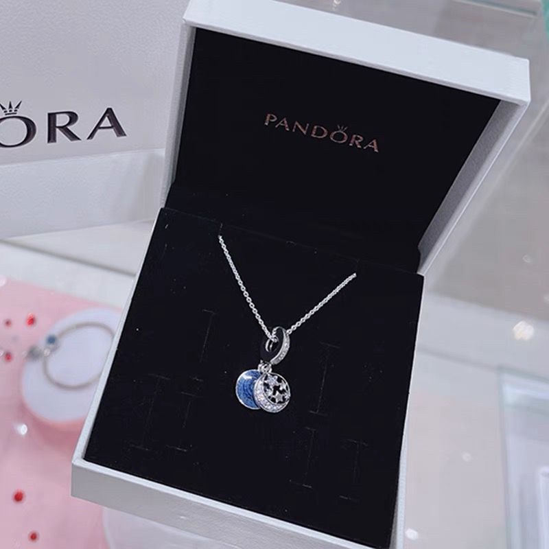 Pandora Kalung 925 Silver Cubic Zirconia Dengan Liontin Bulan Bintang Untuk Wanita