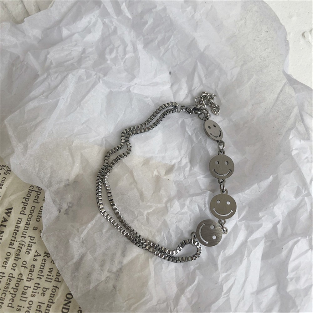 【COD Tangding】Smile Face Hip Hop Titanium Personality Bracelet New Fashion Cool Girl