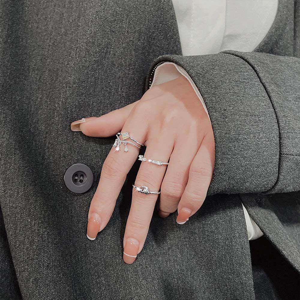 Mxbeauty Wanita Pembukaan Cincin Drop Rumbai Adjustable Perak Hadiah Gadis Jari Perhiasan Aksesoris Pesta V Bentuk Rings