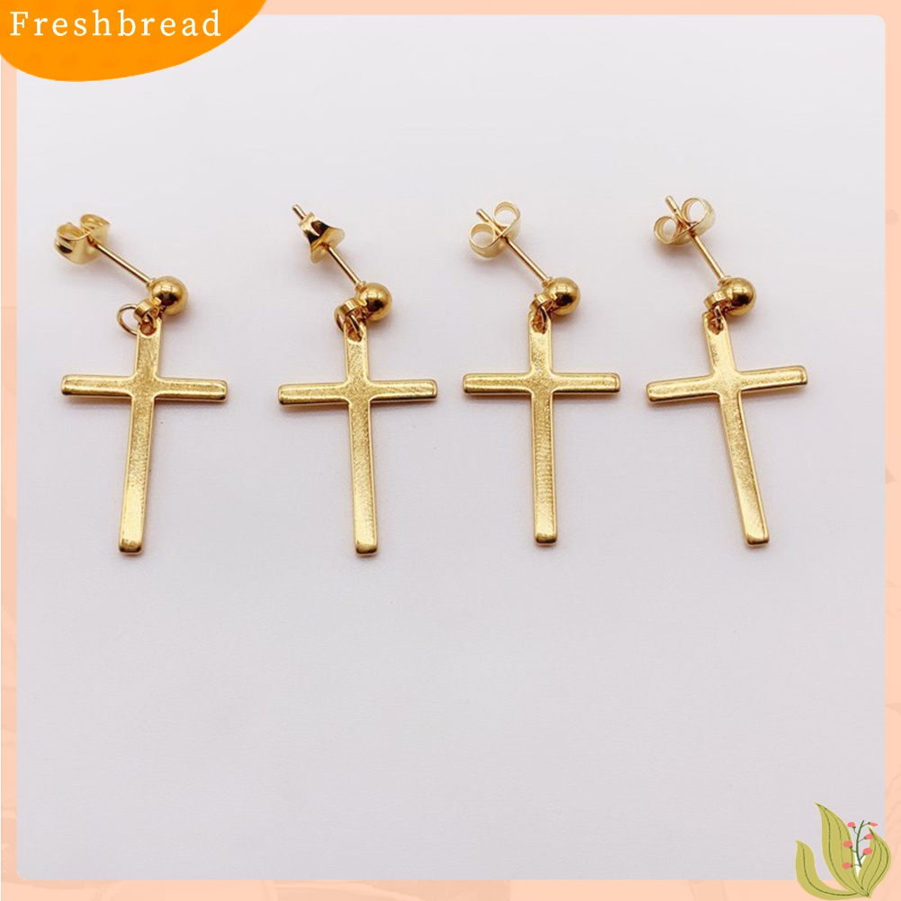 【 Fresh 】 1Pc Anting Tusuk Model Salib Bahan Stainless Steel Gaya Punk untuk Pria / Wanita