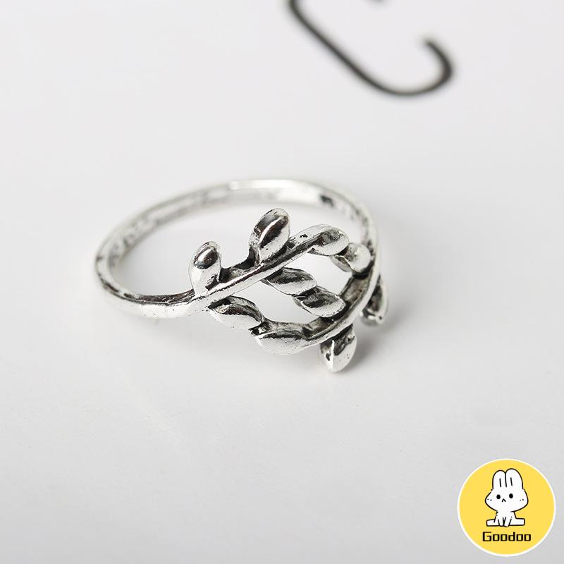 Cincin Charms Olive Tree Branch Leaves Open Ring Wedding Rings Adjustable Jewelry -Doo