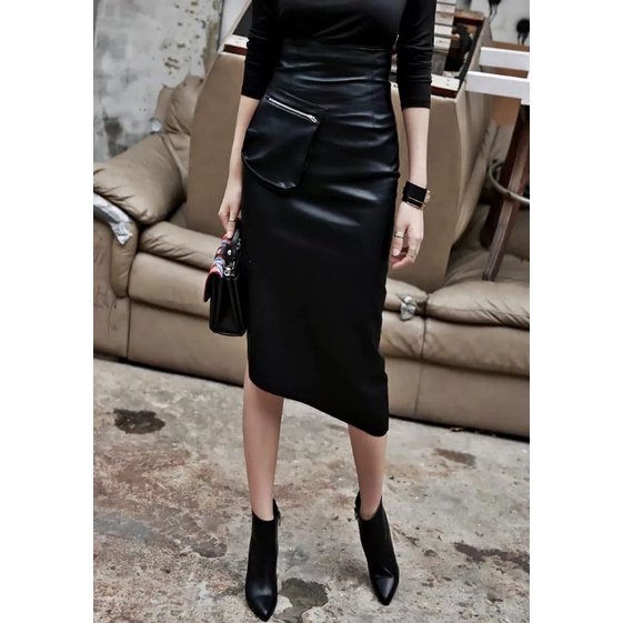 Rok Panjang Long Skirts Midi Asimetris Model Rok Pensil High Waist Ritsleting Rok Panjang untuk Wanita Kekinian