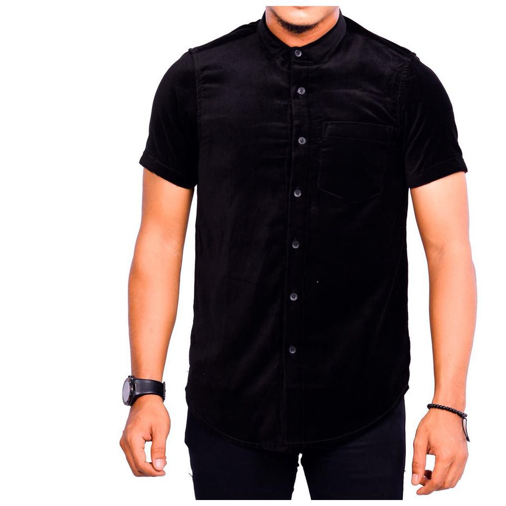 Credomenstore Kemeja Polos Pria Lengan Pendek Hitam Premium / Kemeja Cowok / Baju Distro / Baju Pria