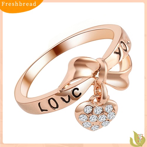 [TERLARIS]Women's Fashion Rhinestone Love Heart Pendant Bow-Knot Wedding Party Ring