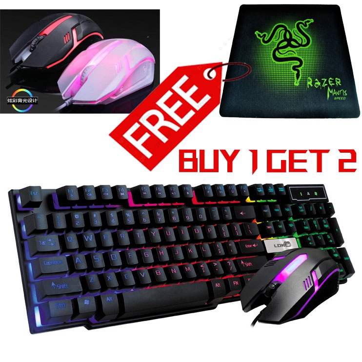 BISA COD Combo Gaming Keyboard RGB LED with Mouse + Mouse pad, Keyboard Gaming RGB LED, aket Keyboard Dan Mouse Gaming PC Full Set LED, laptop keyboard gaming full set dan mouse led rgb, Keyboard Gaming Kabel Model Mechanical