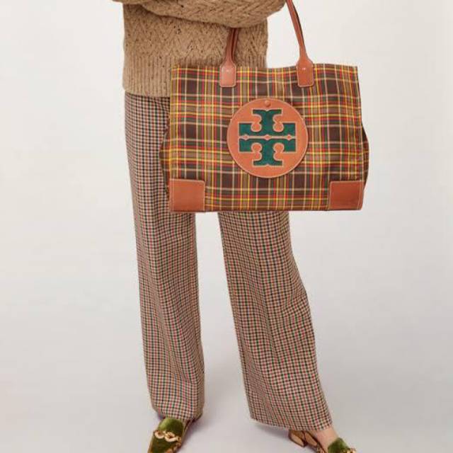 Tory Burch Ella Plaid Tote totebag original authentic asli
