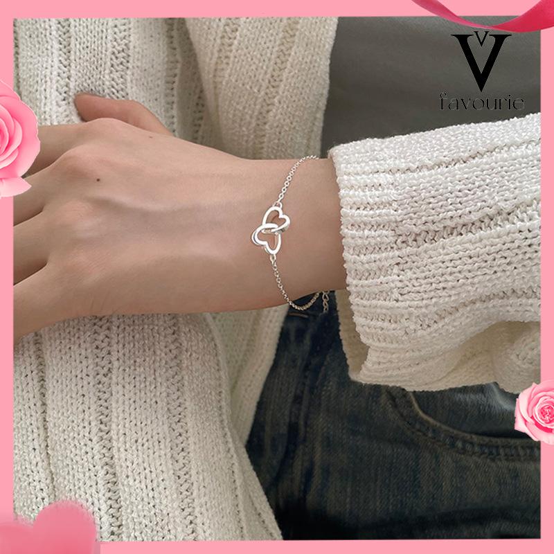 [COD]Double Heart Shape Fashion Indah Mengkilap Manis Gelang Perhiasan Wanita-FA