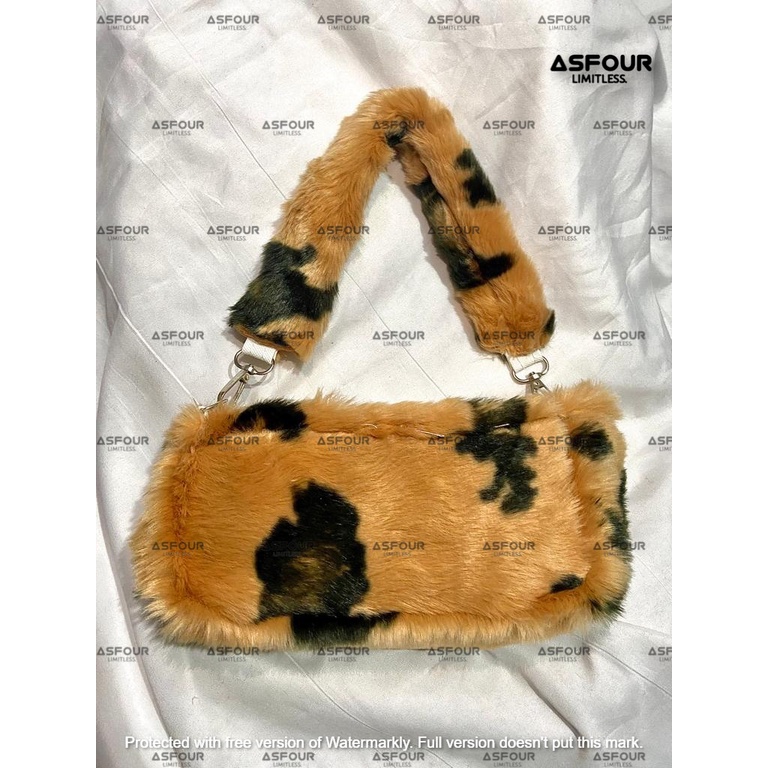 Asfour - Animal Shoulder Bag Slingbag Bulu Korean Style Wanita Terbaru Fur Animal Pattern Handbag