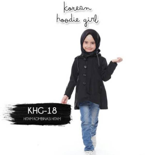 Jaket Anak & Bayi Perempuan Usia 1-12 Tahun | Kiddos Hoodie Girl KHG-18 Warna Hitam | Grayscale