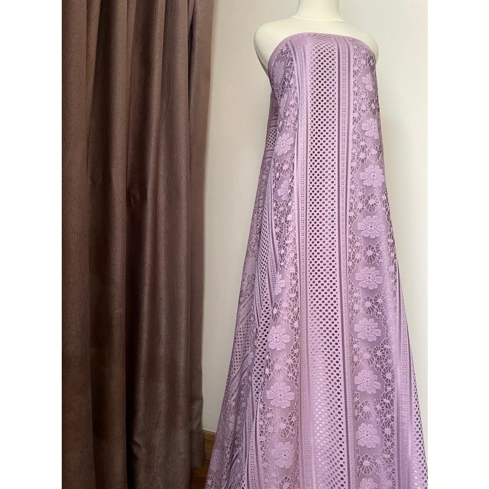 Bahan Kain Brokat Lace Vintage Royal Motif Bunga Warna Dusty Purple