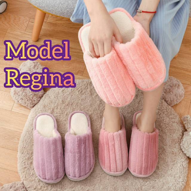  Sandal  Bulu  Wanita Model Regina Sendal Rumah Selop Indoor  
