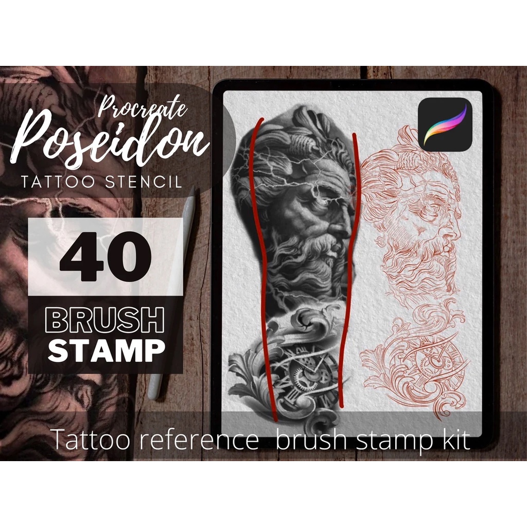 Procreate Brush - Greek Poisedon Mythology Tattoo Stamp Brushes