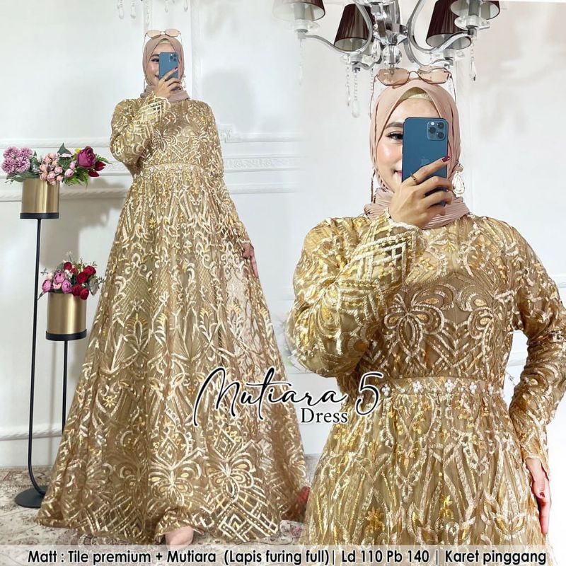 baju pesta muslimah mutiara 5 gamis lamaran brukat ori