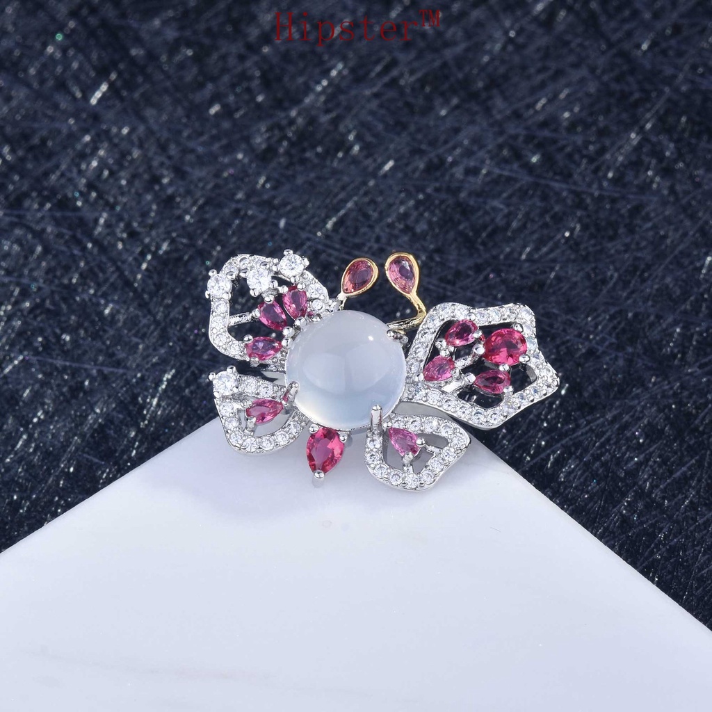 Fine Jewelry Design Exquisite Natural Red Treasure Jade Butterfly Ring