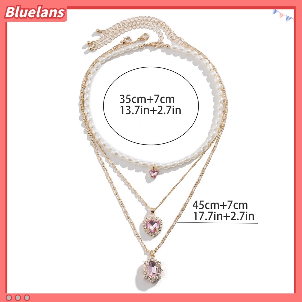 3pcs / Set Kalung Rantai Liontin Berlian Imitasi Adjustable Bahan Alloy