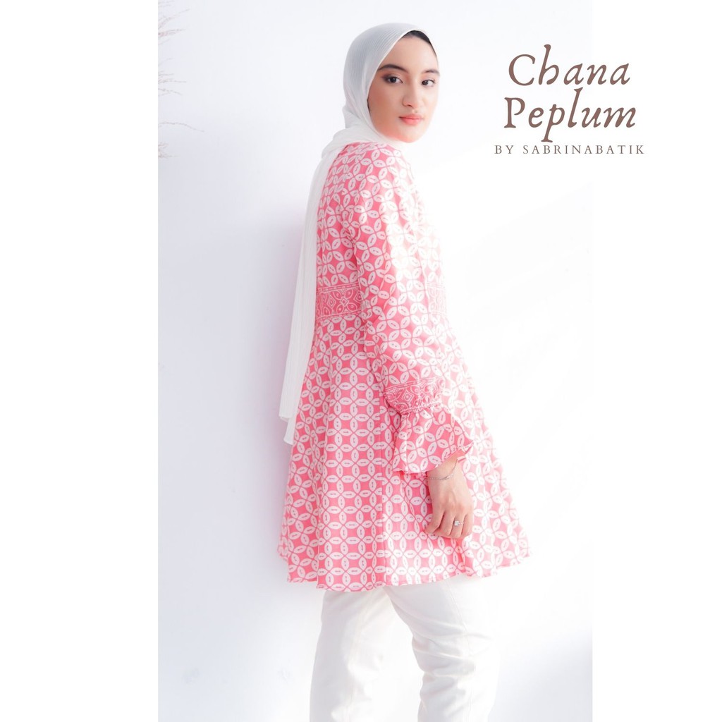 Chana Peplum Blouse Atasan Batik Modern Wanita Kerja Kantor Cantik Pastel Kekinian