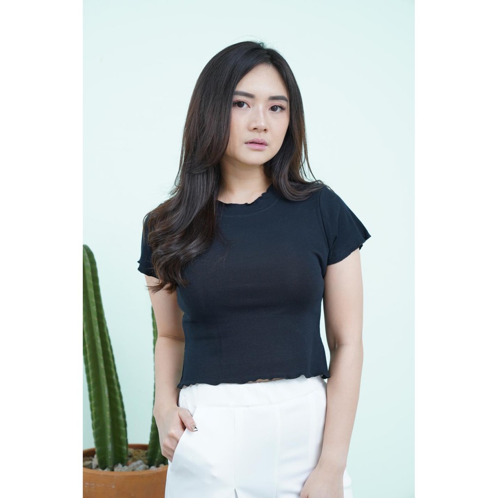 JANE COLLECTION || Crop Knit Top Kaos Polos Seashell Crop Top Kaos Sexy Pendek