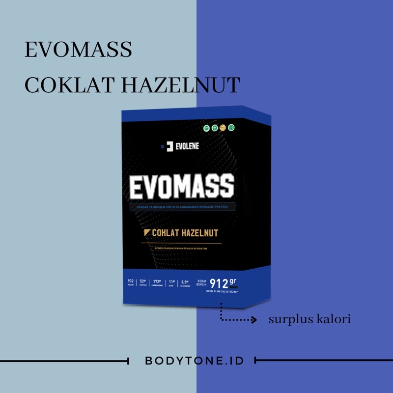 Evolene Evomass Evo Mass Gainer 912 gram 2lb rasa hazelnut whey protein BPOM Agen Evolene Sukoharjo