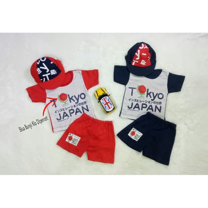 Tokyo Japan Baju Bayi Setelan Anak Laki-laki Set Topi