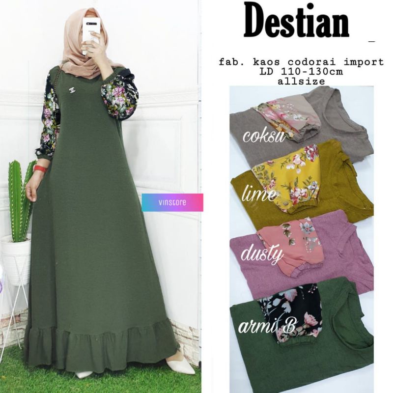 DESTIAN MAXI DRESS BAHAN KAOS CODORAY IMDORT GAMIS KEKINIAN