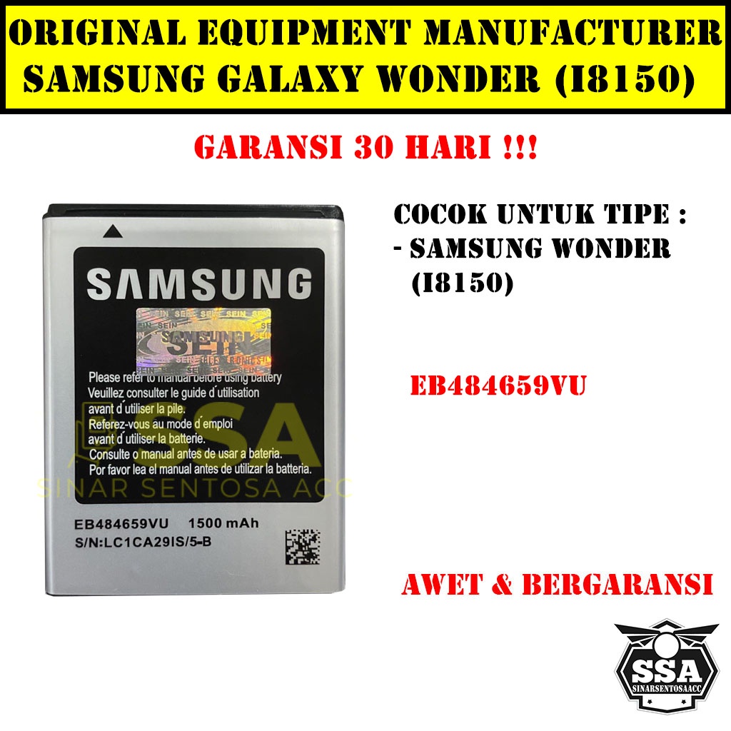 Baterai Original OEM Samsung Galaxy Wonder i8150 S5820 W689 EB484659VU HP Ori Battery Batrai Batre Batu Batere GARANSI AWET MURAH