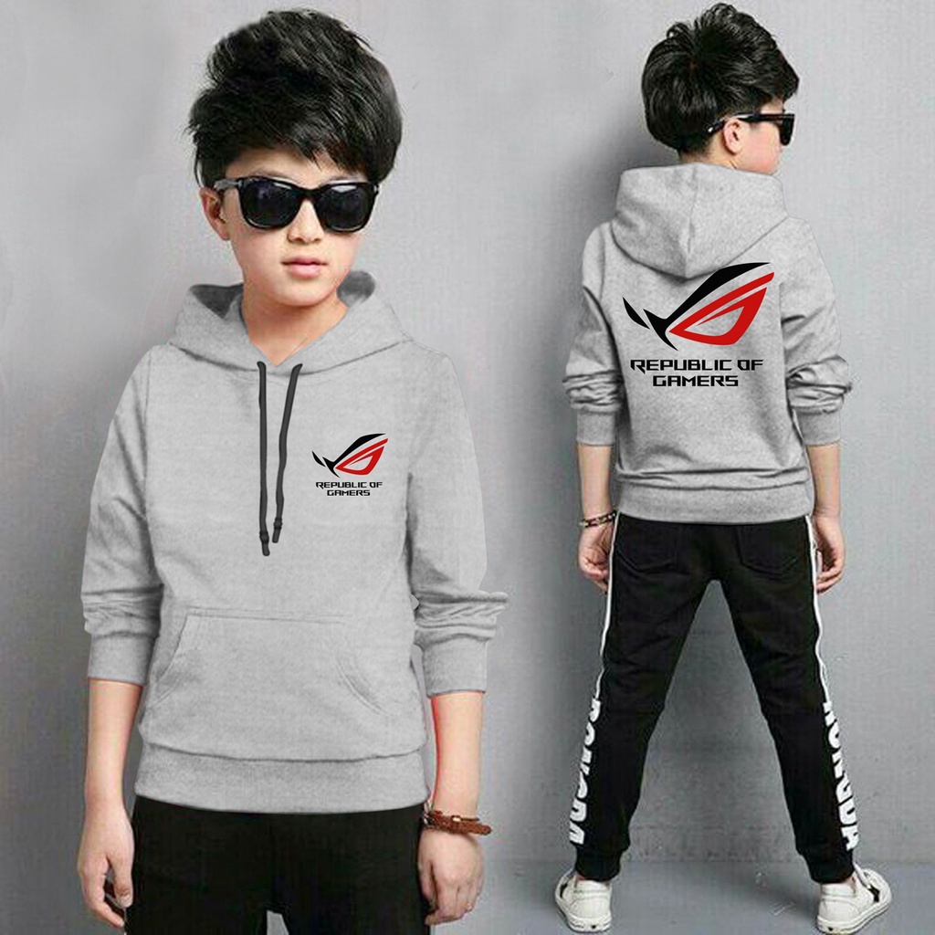 Jaket Anak Laki Laki/Jaket Anak Terbaru/Hoodie Anak Rog Gaming Bahan Fleece Tebal 4-11 TAHUN