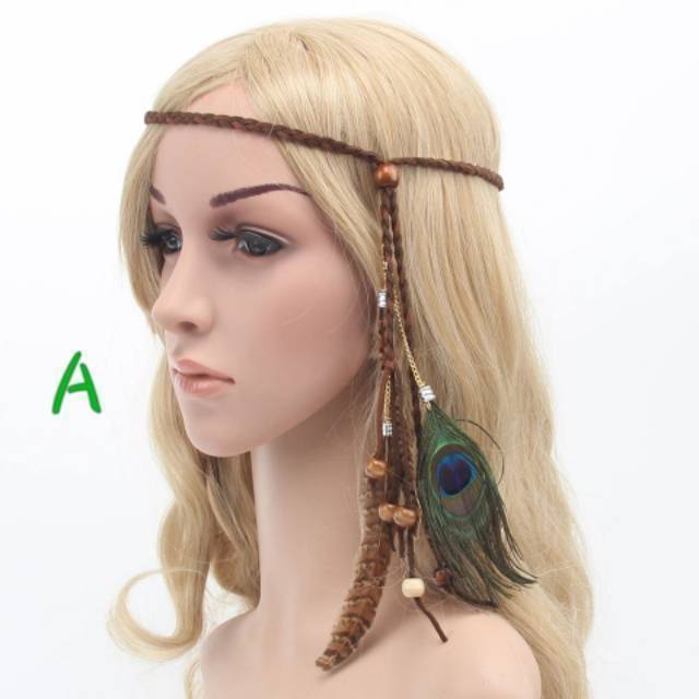 HIASAN RAMBUT BULU INDIAN HIASAN KEPALA BOHEMIAN HEADBAND IMPORT