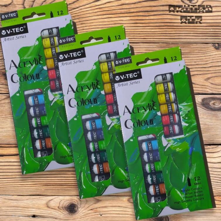 

(I8A3).. Cat Akrilik 12 Warna Vtec / Cat Acrylic Colour Paint Set V-tec Lukis Kanvas //Big@promo