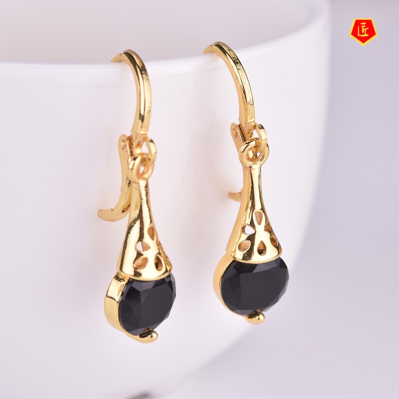 [Ready Stock]Elegant Graceful 18K Gold Inlaid Colorful Topaz Earrings