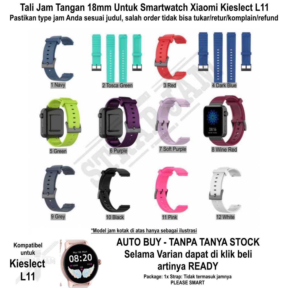 XMW Tali Jam Tangan Xiaomi Kieslect L11 - Strap 18mm Rubber Silikon Black Buckle