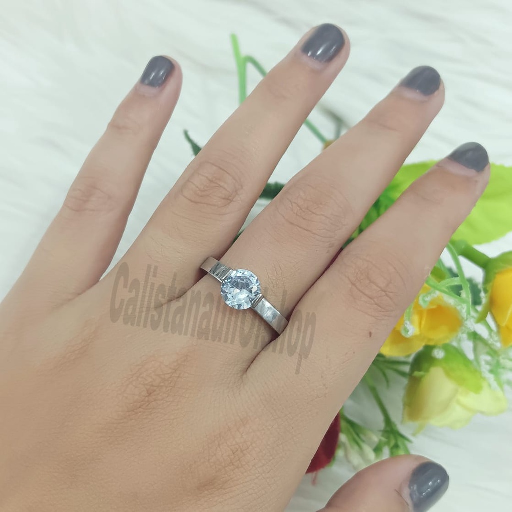 TITANIUM CINCIN DESAIN PERMATA SINGLE ELEGAN PERHIASAN EMAS KOREA ANTI KARAT DAN ANTI LUNTUR