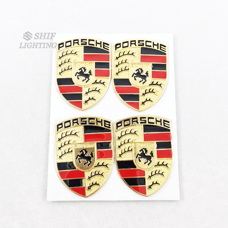 4pcs Stiker Emblem Logo Kuda Porsche Bahan Metal Warna Emas Untuk Dekorasi Mobil