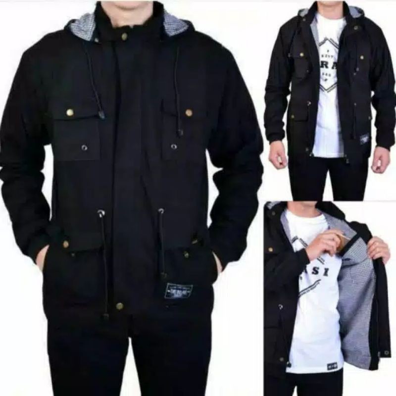 Jaket Parka Canvas Pria Polos