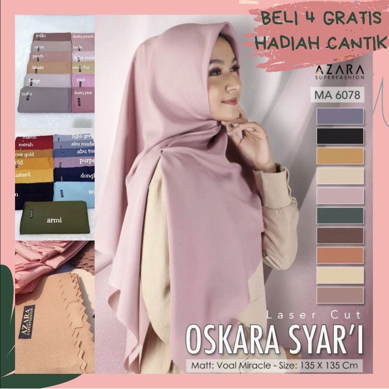 Dhia - Hijab Voal Segi Empat Oskara Syari / COD / Kerudung segi empat polos / Jilbab syari muslim