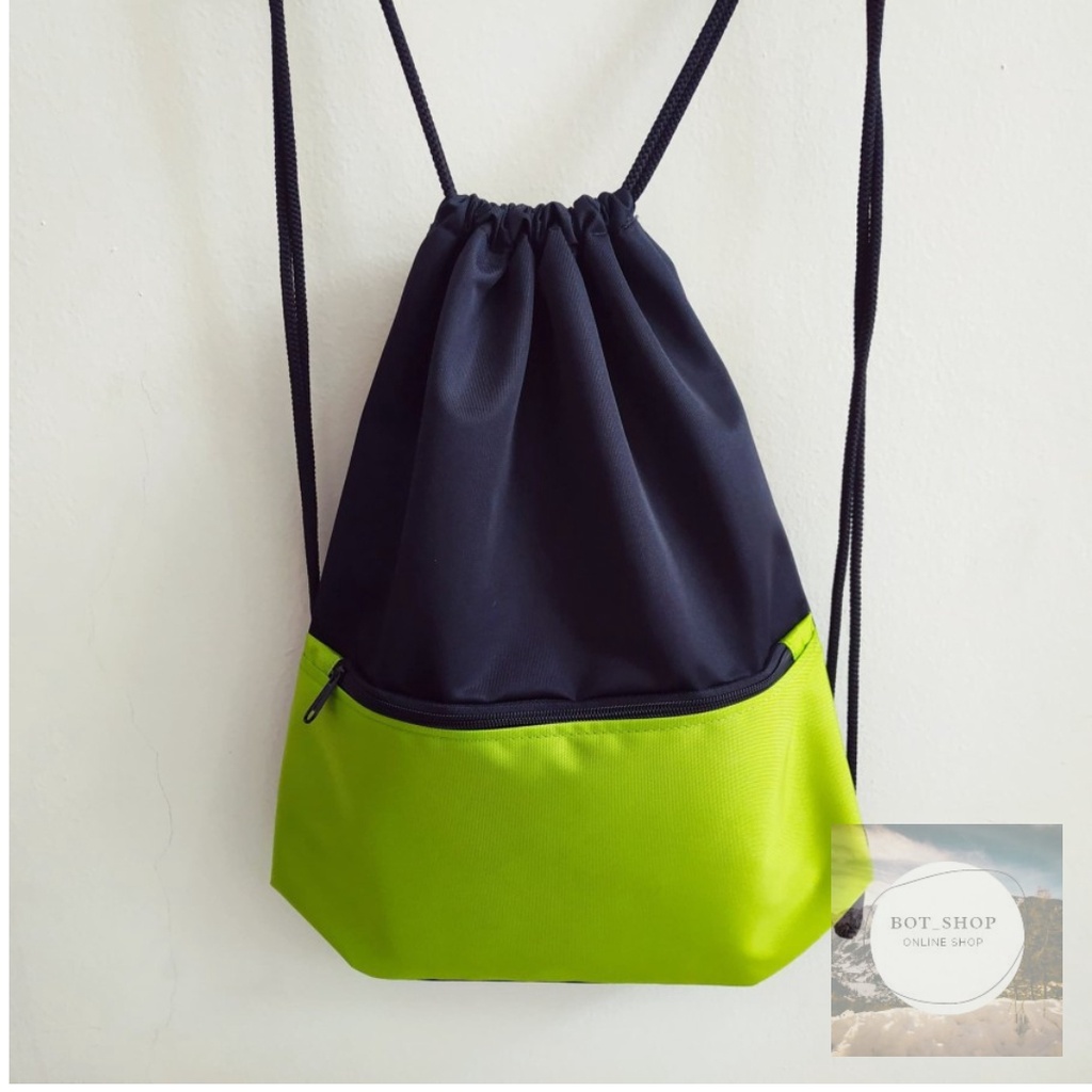 Tas serut warna hijau gymsack string bag anak dewasa polos futsal gym olahraga