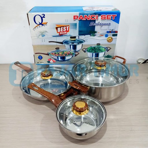 Panci Set Serbaguna Q2 7206 - 6 pcs panci dan tutup sesuai gambar