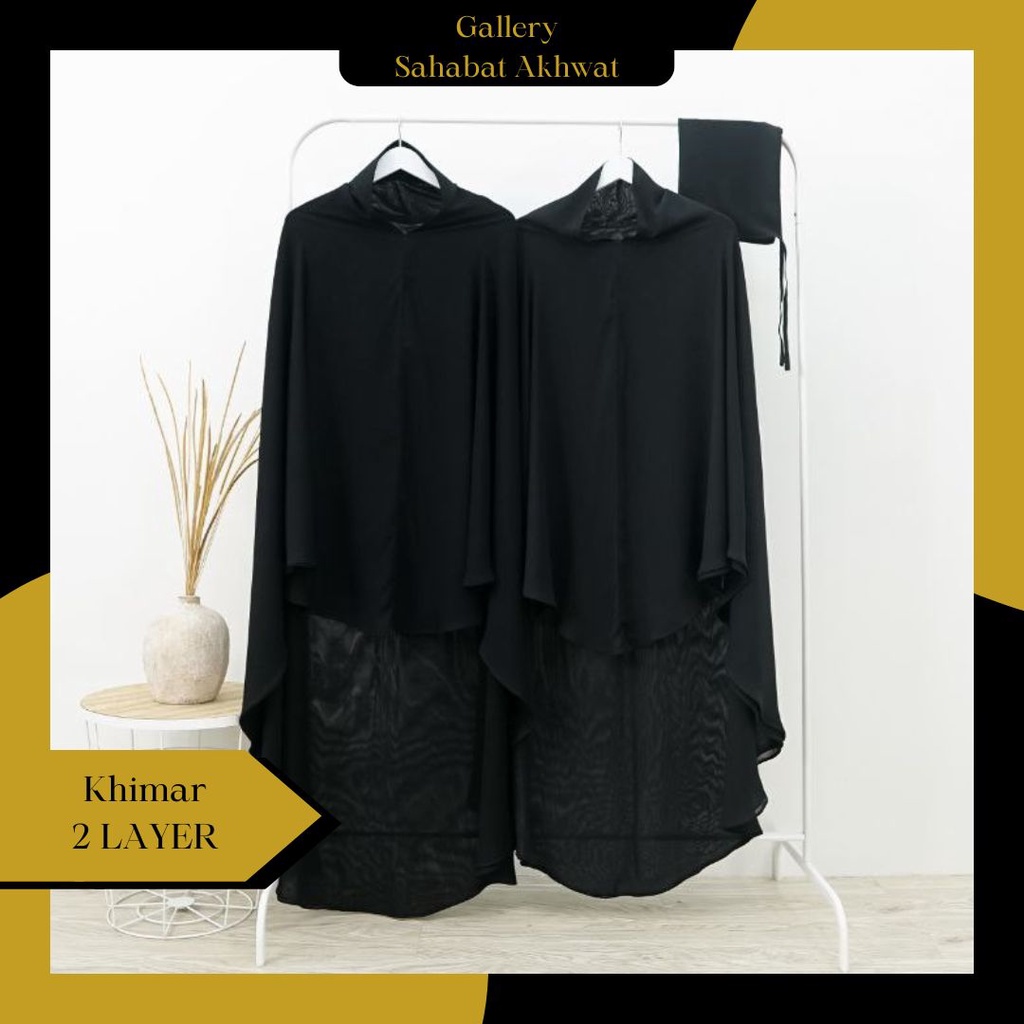 EXCLUSIVE KHIMAR DOUBLE LAYER by AL ARABIAN klambieakhwat BISA COD | jilbab 2 layer bahan silky siffon chiffon warna hitam jetblack