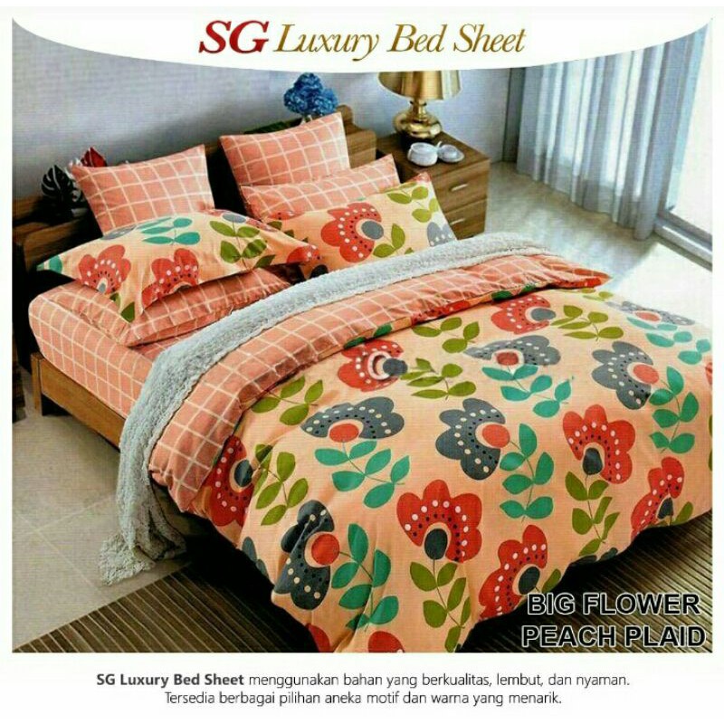 Sprei & Badcover katun lokal SG LUXURY BADSHEET motif  BIG FLOWER PEACH PLAID