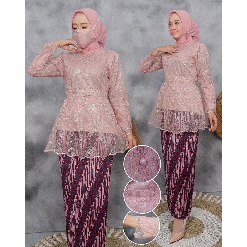 Kadai.baju / Set blouse cantika / Kebaya modern / Kebaya brukat wanita / Kebaya wisuda dan pernikahan Size M L XL XXL;