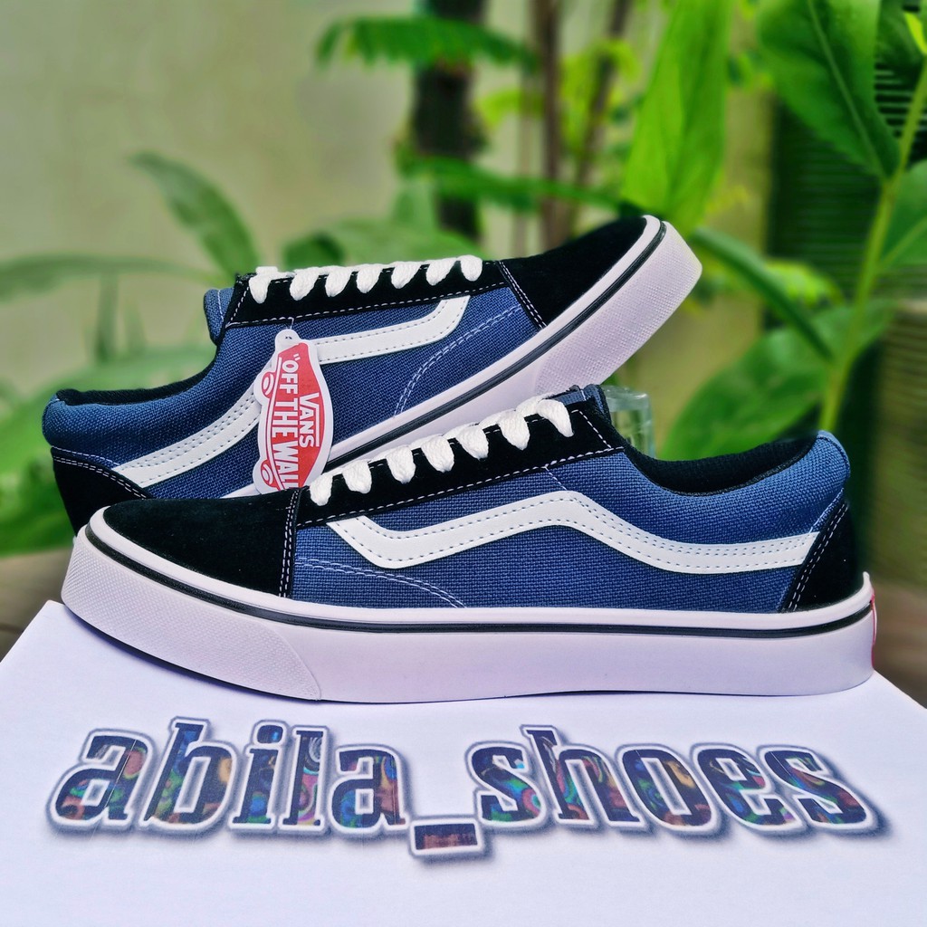 COD Sepatu Vanss Old skoll BLACK MARON NAVY Size 36-43 GRADE Premium Sneakers Terlaris-VANS NAVY (Biru)
