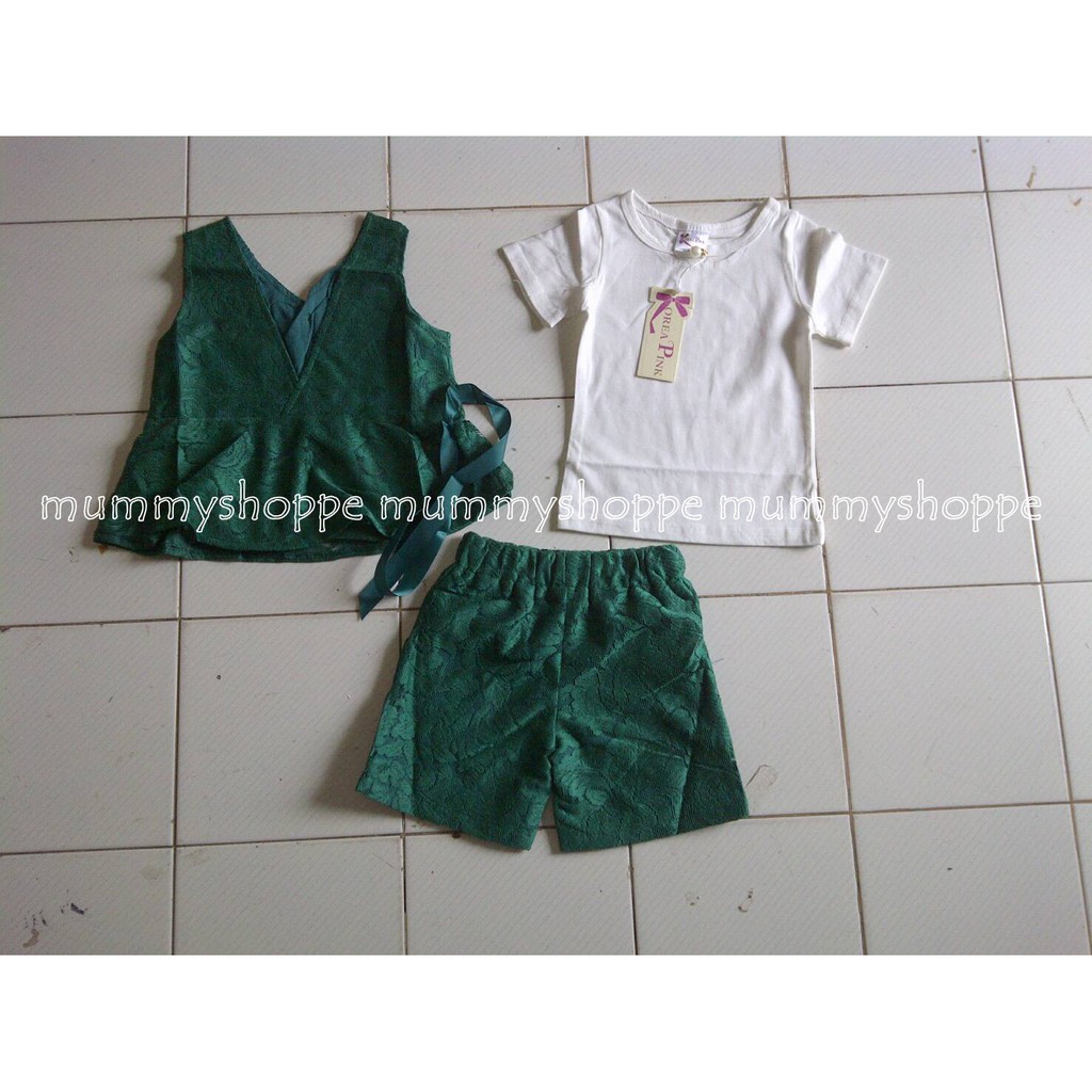 setelan anak import rompi brukat KP 647 Vest + tee + pants