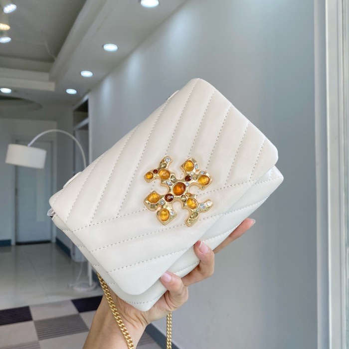 Tas Slempang Tory Burch Kira Chevron Embellished Logo Mini Bag - Putih Promo